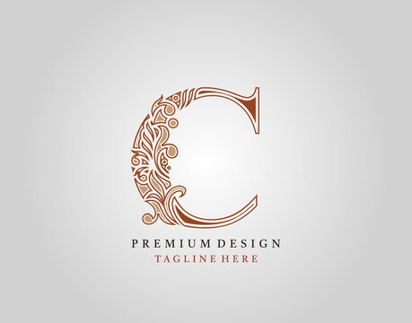 Luxury Initial C Letter logo icon, Elegant floral ornament monogram design vector.