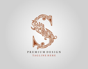 Luxury Initial S Letter logo icon, Elegant floral ornament monogram design vector.