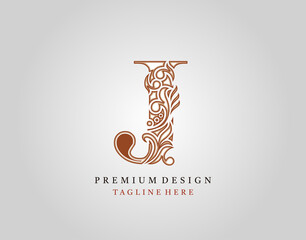 Luxury Initial J Letter logo icon, Elegant floral ornament monogram design vector.
