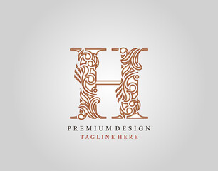 Luxury Initial H Letter logo icon, Elegant floral ornament monogram design vector.