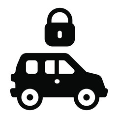 
Car with padlock, secured card in solid style 
