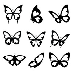 Set of butterflies with hearts. Icons for design by Valentine's Day.