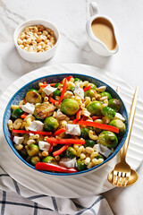 macaroni salad with broccoli sprouts, top view