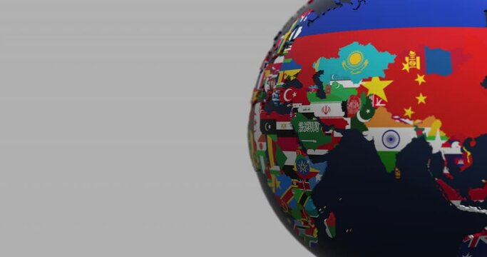 4K Loopable Spinning Globe with Countries Flags _ Right Side - Alpha - Fill