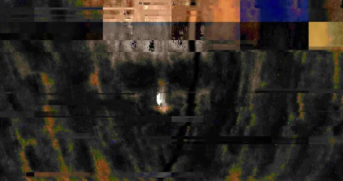Hellish gate with cracked human face. Scary background screen for music clip. Abstract dark Vj loop animation. Digital damage 4K animated video. Pixel noise, error, old, shake, wiggle, glitch effect. 