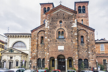 View of The Church of St. Sepulchre (Chiesa di San Sepolcro) - sacred building in Milan very rich...
