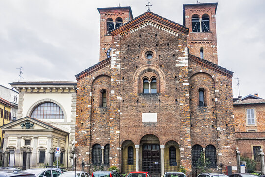 View of The Church of St. Sepulchre (Chiesa di San Sepolcro) - sacred building in Milan very rich in history. The first version of the church was built in 1030. Milan, Italy.
