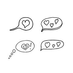 A set of different types of hearts in a text frame on a white background. Doodle illustration for postcards, stickers, planings, packaging paper, clothing, posters, magazines,