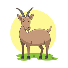 Cute Goat flat illustration. Farm Animal Catoon Flat Design
