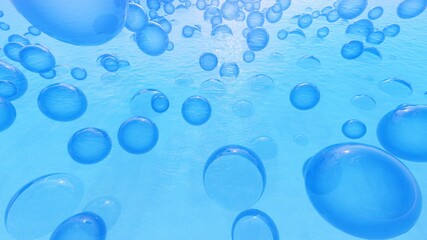 Abstract background of blue bubbles in water 3d render