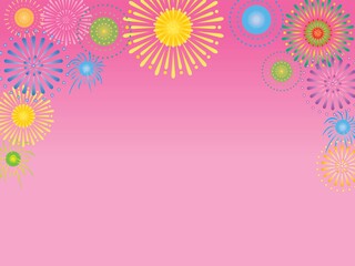 Fototapeta na wymiar 夏のピンクの打ち上げ花火のフレームイラスト