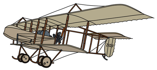 The vectorized hand drawing of a historical beige canvas biplane © vostal