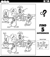 differences educational game with rabbits music band color book page