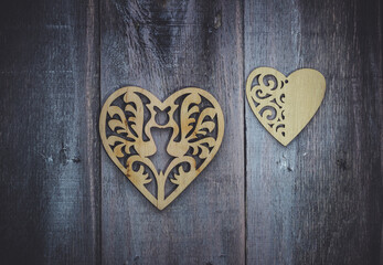 valentine's day background with wooden beautiful heart on wooden background