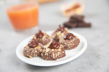cake with walnuts, hazelnuts and chocolate