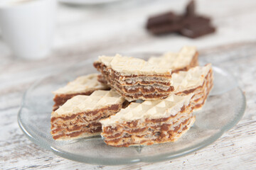 Wafer with chocolate in a plate