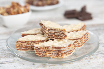 Wafer with chocolate in a plate
