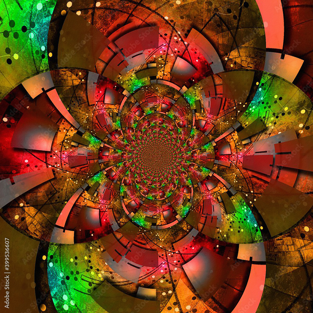 Aufkleber colorful fractal with geometric forms. 3d rendering