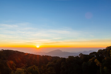 Beautiful sun rise on nature background. The sun rise in the morning.