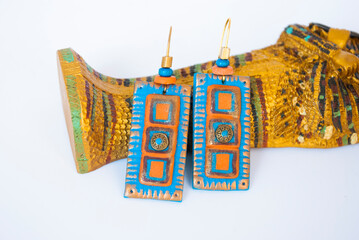 Egyptian style large earrings.Polymer clay jewelry.