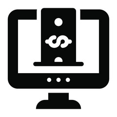 
Banknote inside monitor, online earnings icon in glyph style 
