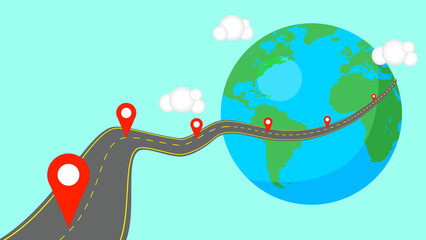 The infographic template picture of the road around the earth. ( vector )