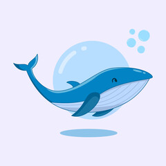 Whale Flat Design Illustration. Blue Whale Fun and cute