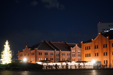 横浜みなとみらいの夜景 赤レンガ倉庫 クリスマスイルミネーション