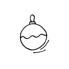 Christmas tree toy. Ball on the Christmas tree. Black and white outline. Vector hand drawn doodle illustration