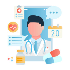 Doctor online consultation. Medical banner, diagnosis technology on a smartphone, healthcare design