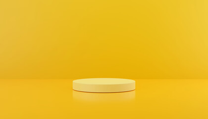 yellow background with a pedestal and a showcase. 3d illustration