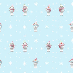 Seamless pattern of snowmen. Fabric design, Wallpaper, packaging
