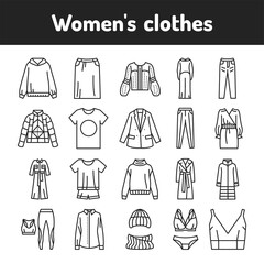 Womens clothes color line icons set. Pictograms for web page, mobile app, promo.