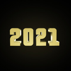 3D New Year date 2021 colored in gold 