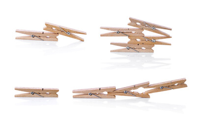 Wood clothespins isolated on white background