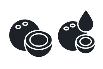 Coconut and coconut milk icon. Black isolated silhouette. Fill solid icon. Modern minimalistic design. Vector illustration. Fruits