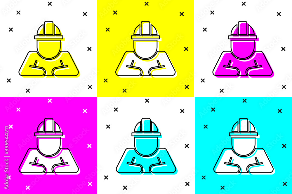 Poster set builder icon isolated on color background. construction worker. vector.