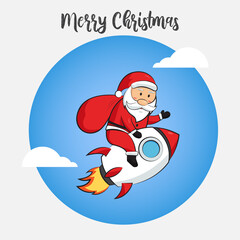 santa claus using rocket delivering christmas gift