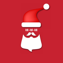 Beard Santa with red background. Merry Christmas Ho-Ho-Ho banner. Vector illustration