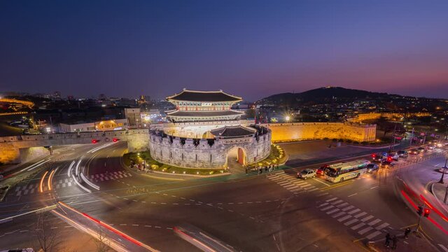 Time lapse traffic in Hwaseong Fortress in suwon city South Korea