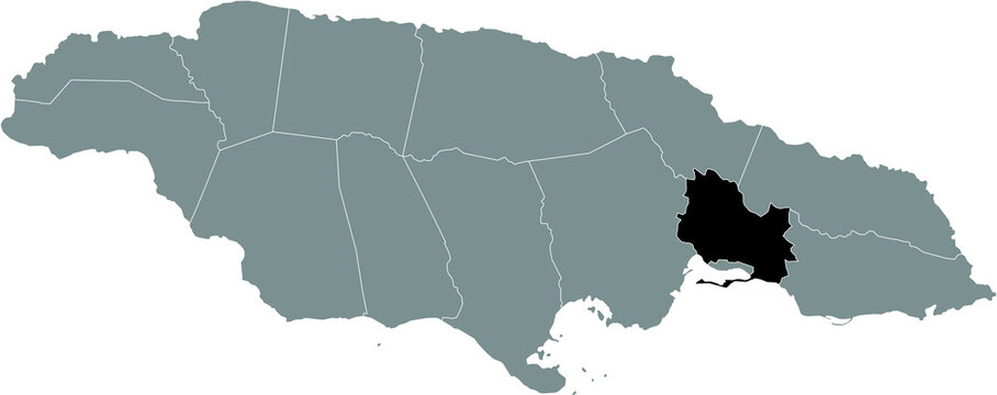 Black location map of Jamaican Saint Andrew parish inside gray map of Jamaica