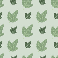 Floral seamless leaves pattern with pastel green leaves silhouettes. Grey background.