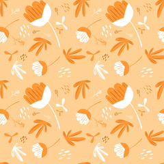 Doodle flower element with minimal style, yellow and light brown color. seamless pattern and vector background.
