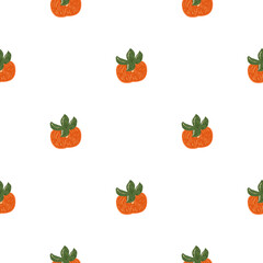 Isolated seamless pattern with organic orange persimmon silouettes. White background.