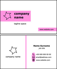 Business card vector template design in minimal style. Soft light pink color professional minimalist corporate style business card design illustration