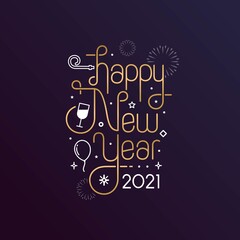 Happy New Year 2021 with lettering typography style for greeting card vector illustration