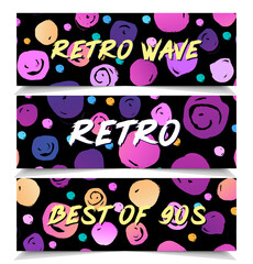 Retro Futurism flyer set. Vector futuristic synth wave illustration. 80s Retro poster Background. Good design for poster, t-shirt print design and poster background. Futuristic vector illustration