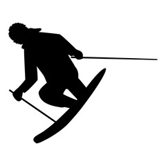 Skier acrobatic jump - isolated, black on white background - vector. Winter sport.