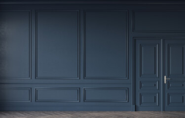  Dark blue wall, doors and parquet in classic style