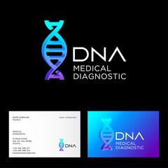 DNA laboratory logo. DNA logo as spiral on a dark background. Logo can used for biotechnology center, laboratory, reproduction clinics. Business card.